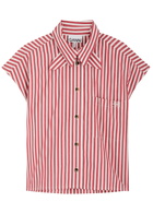Ganni Striped Cotton-poplin Shirt Red And White