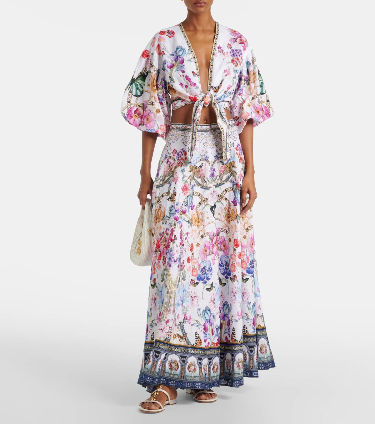 Camilla Crystal-embellished linen maxi skirt