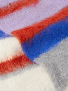 The Elder Statesman - Thistle Fringed Striped Brushed Alpaca-Blend Scarf