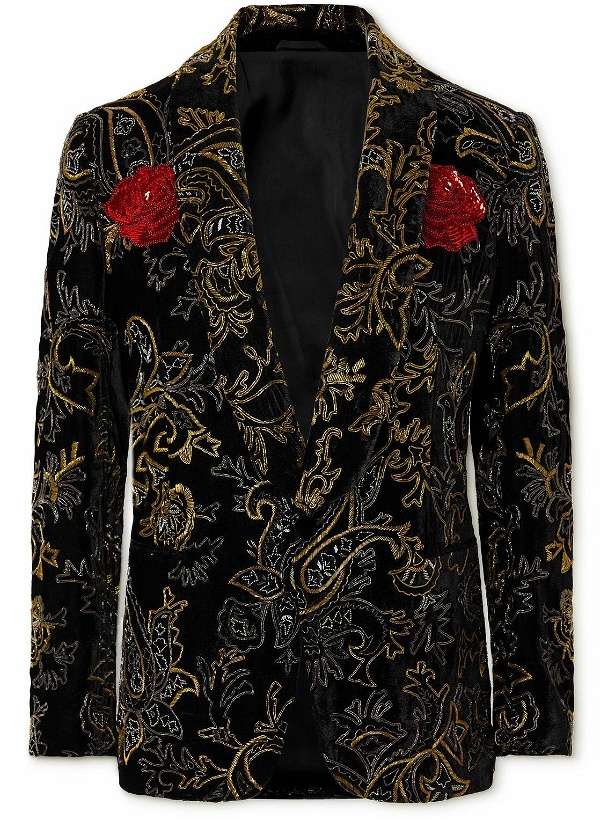 Photo: Etro - Metallic Embroidered Velvet Tuxedo Jacket - Black