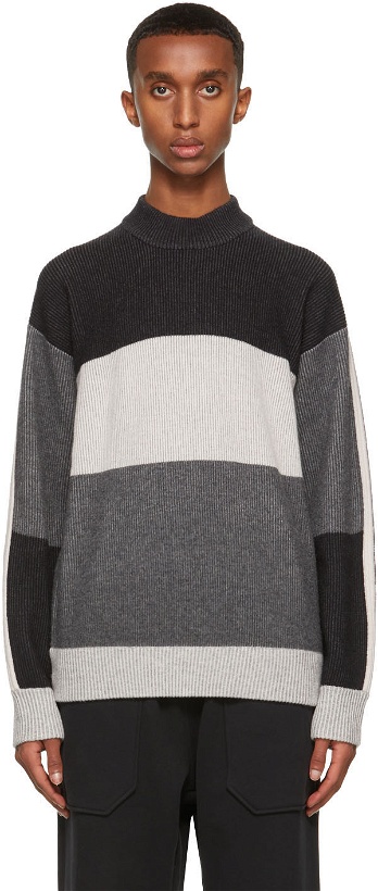Photo: Z Zegna Grey Cashmere Striped Sweater
