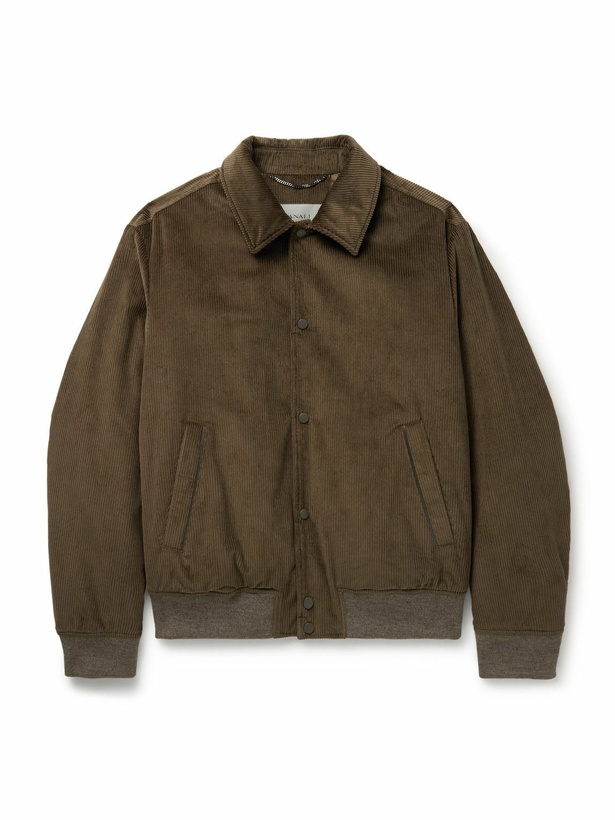Photo: Canali - Leather-Trimmed Cotton-Corduroy Blouson Jacket - Green