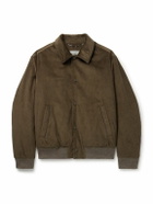 Canali - Leather-Trimmed Cotton-Corduroy Blouson Jacket - Green