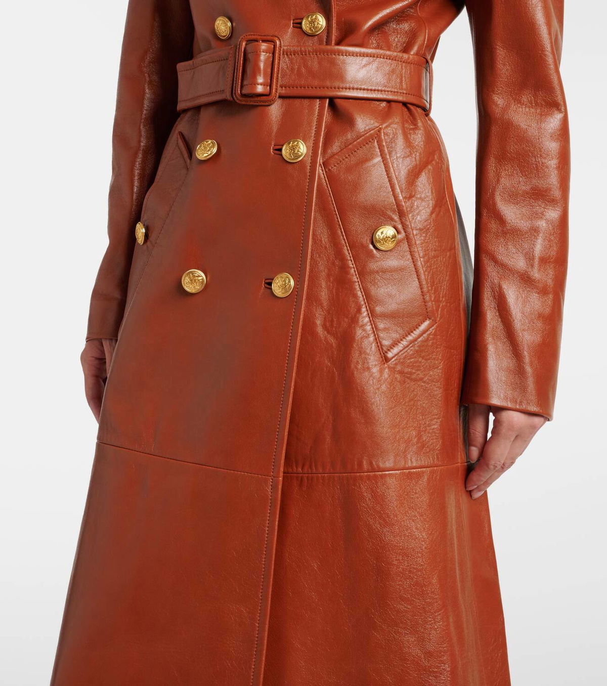 Chloé 11AW Leather Belted Epaulette Coat Chloé Double-breasted belted leather coat Chloe