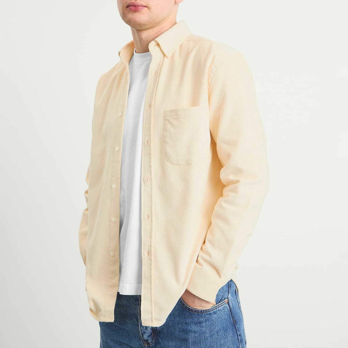 Portuguese Flannel Men's Lobo Button Down Corduroy Shirt in Ecru