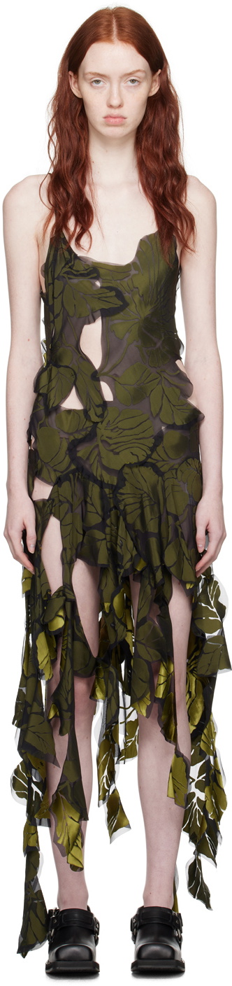 Acne Studios Black & Green Patchwork Midi Dress Acne Studios
