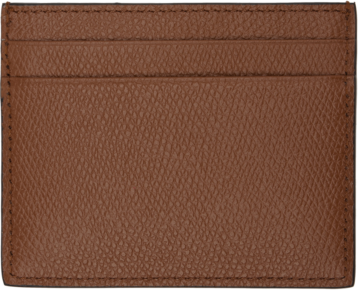 Valentino Garavani Tan VLogo Signature Grainy Calfskin Card Holder