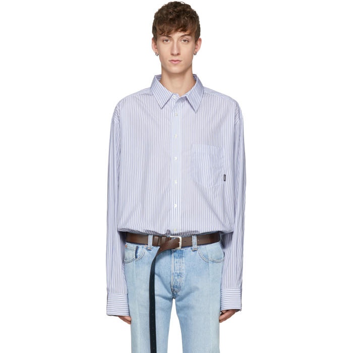 Photo: Vetements White and Blue Striped Oversized Shirt