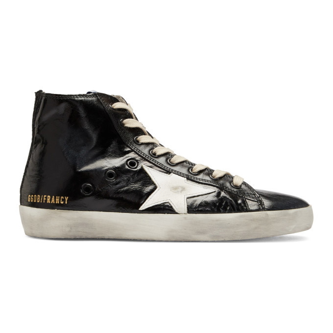 Photo: Golden Goose Black Shiny Francy High-Top Sneakers