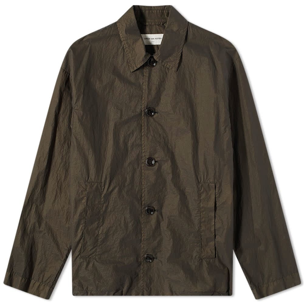 Dries Van Noten Men's Garment Dyed Nylon Coach Jacket in Khaki