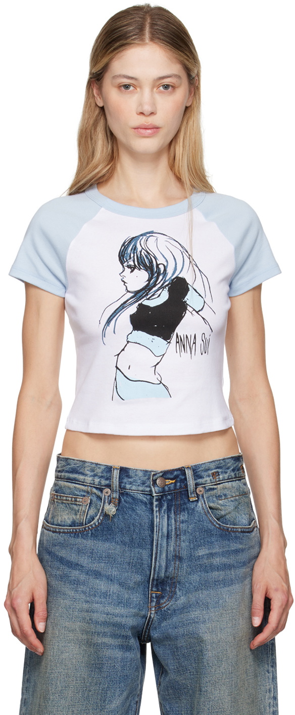 Anna Sui White & Blue 'Anna Sui Girl' T-Shirt
