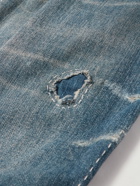 Neighborhood - Slim-Fit Cropped Embroidered Distressed Denim Jacket - Blue