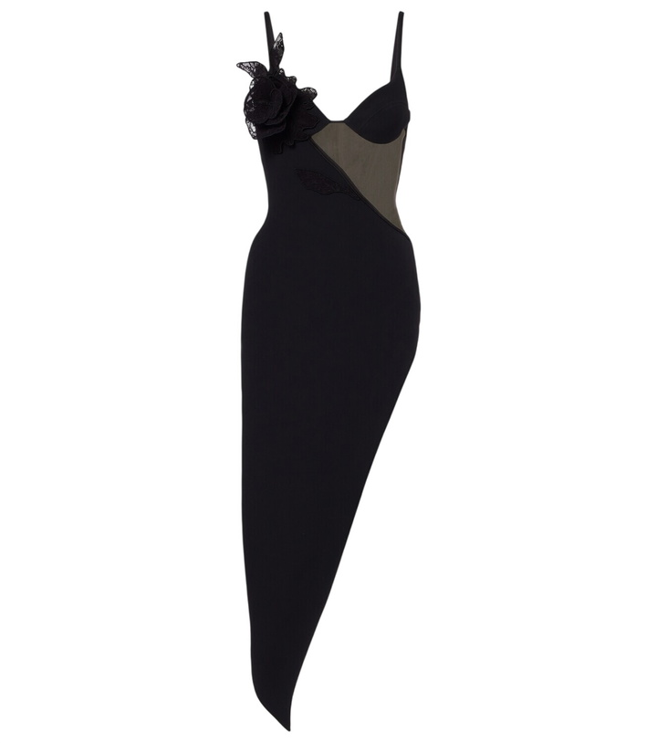 Photo: David Koma Asymmetric cutout floral-appliqué midi dress
