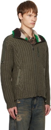 Andersson Bell Khaki Stripe High-Neck Zip-Up Sweater