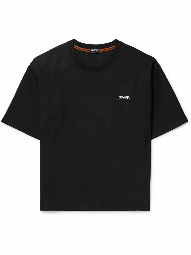 Photo: Zegna - Logo-Appliquéd Cotton-Jersey T-Shirt - Black