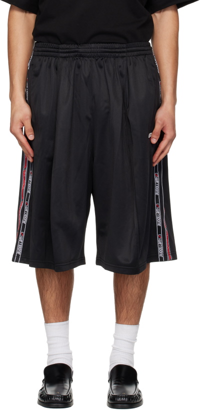 Photo: We11done Black 1506 Logo Tape Bermuda Track Shorts