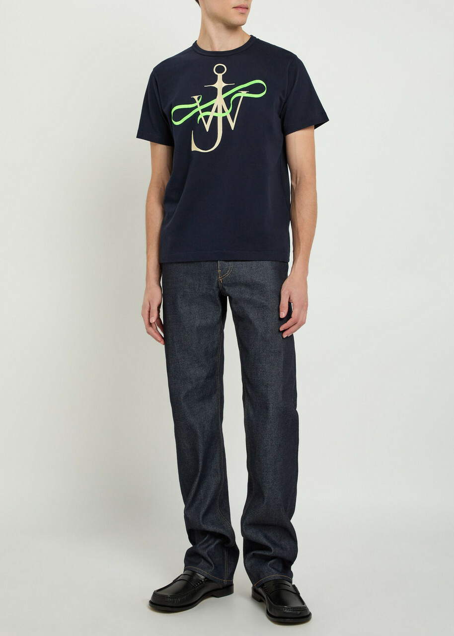 JW Anderson Ribbon Anchor Embroidered Cotton T-shirt Navy