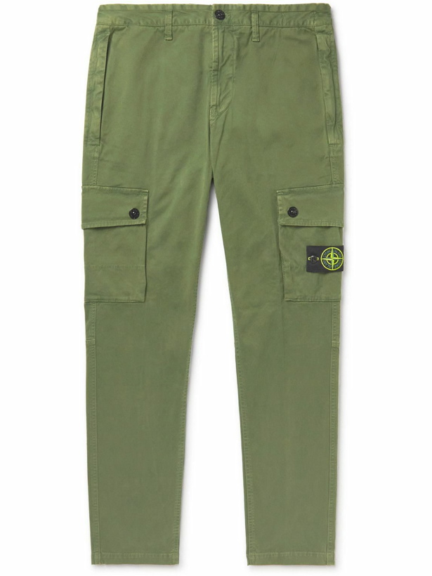 Photo: Stone Island - Slim-Fit Garment-Dyed Cotton-Blend Twill Cargo Trousers - Green