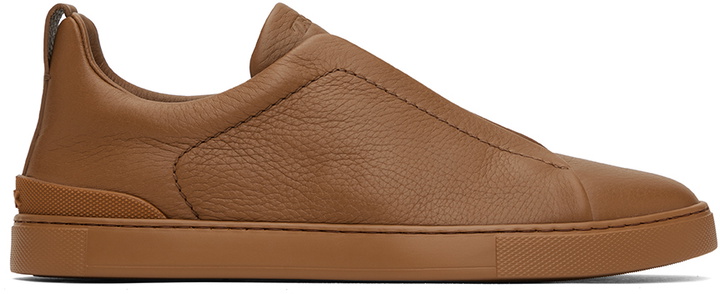 Photo: ZEGNA Brown Triple Stitch Sneakers