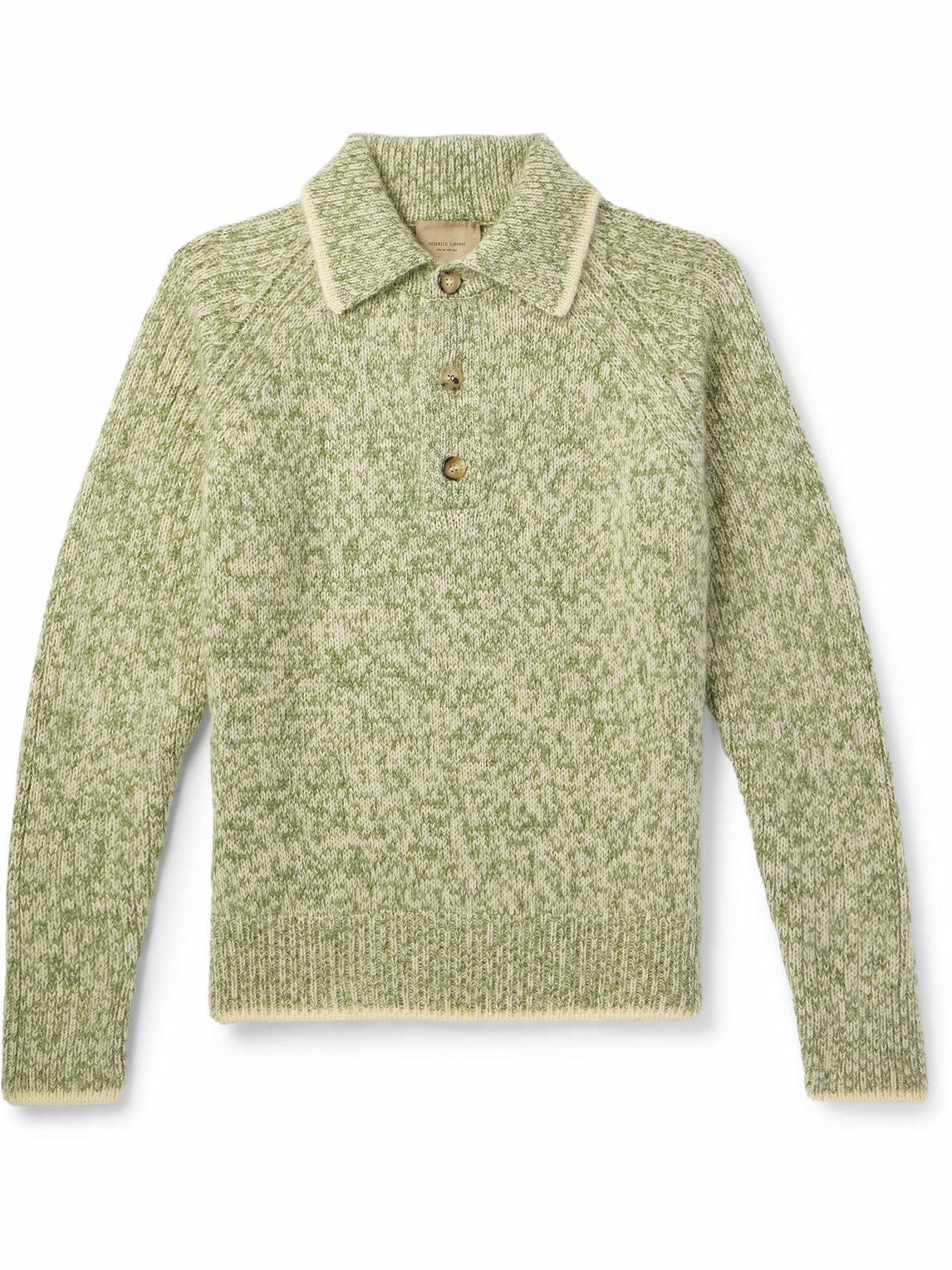 Federico Curradi - Ribbed Wool-Blend Polo Sweater - Green