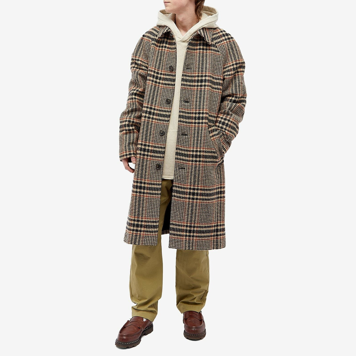 A.P.C. Etienne Check Wool Overcoat in Beige