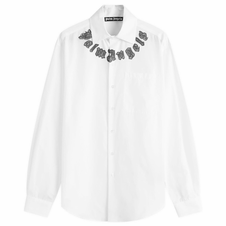 Photo: Palm Angels Men's Neck Logo Classic Shirt in White