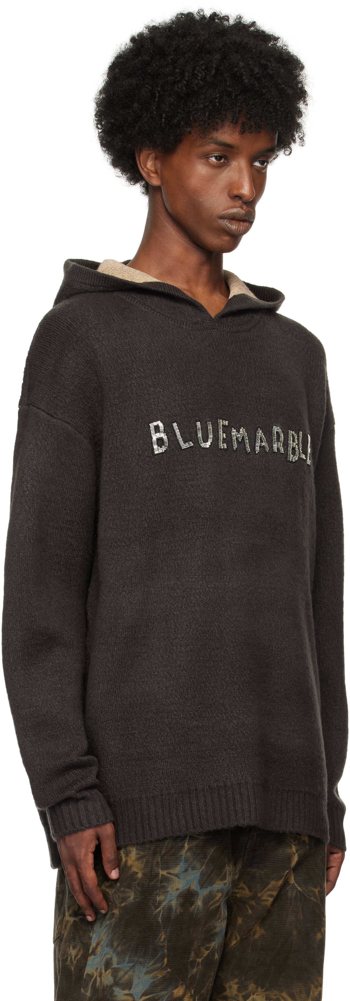 BLUEMARBLE Brown Embroidered Knitted Hoodie