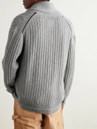 Guest In Residence - Varsity Shawl-Collar Ribbed Wool and Cashmere-Blend Cardigan - Gray