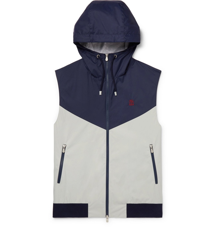 Photo: Brunello Cucinelli - Slim-Fit Jersey-Trimmed Colour-Block Shell Hooded Gilet - Gray