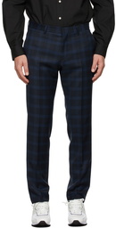 Boss Navy & Blue Wool Check Trousers