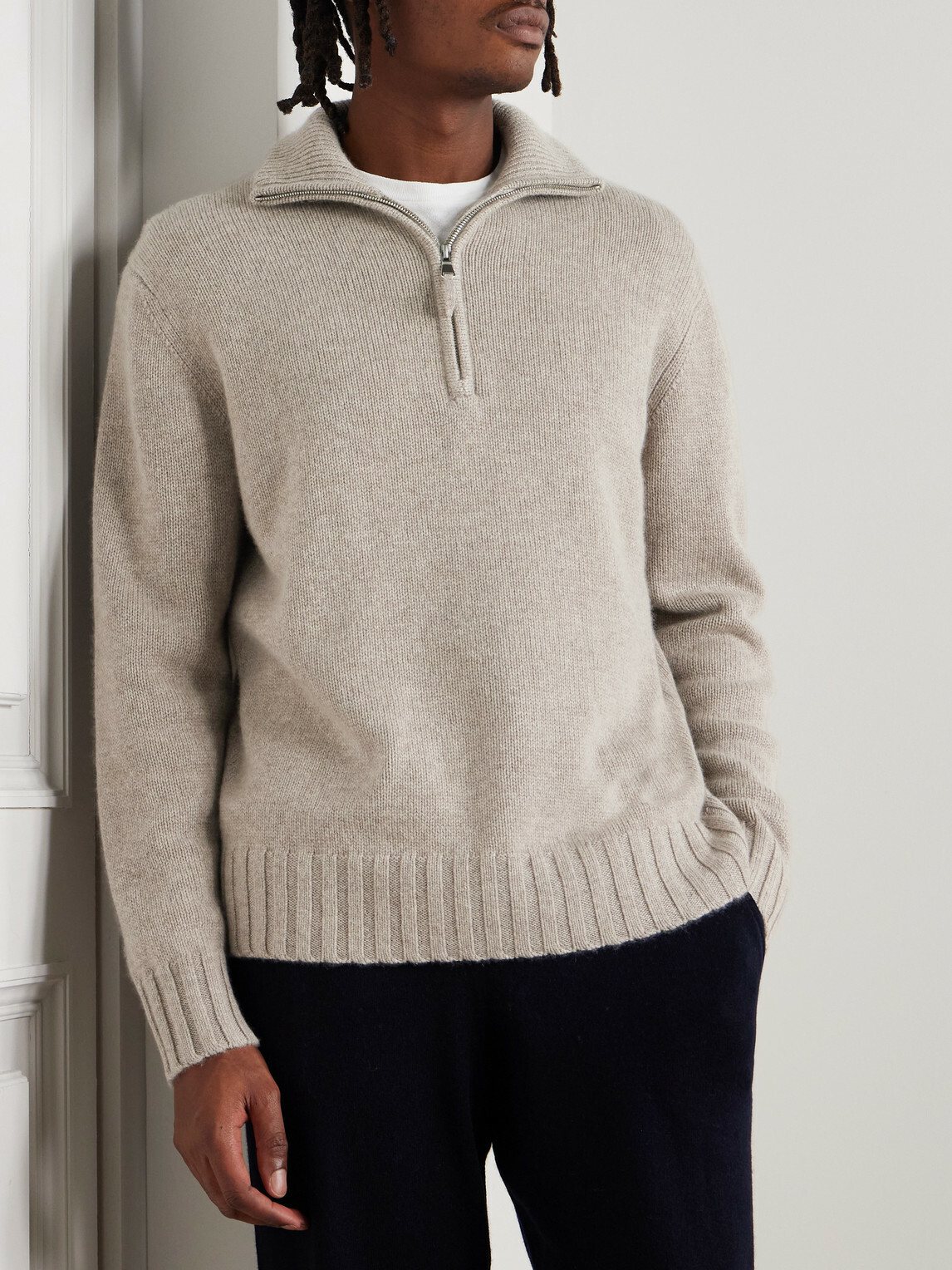 Allude - Cashmere Half-Zip Sweater - Brown