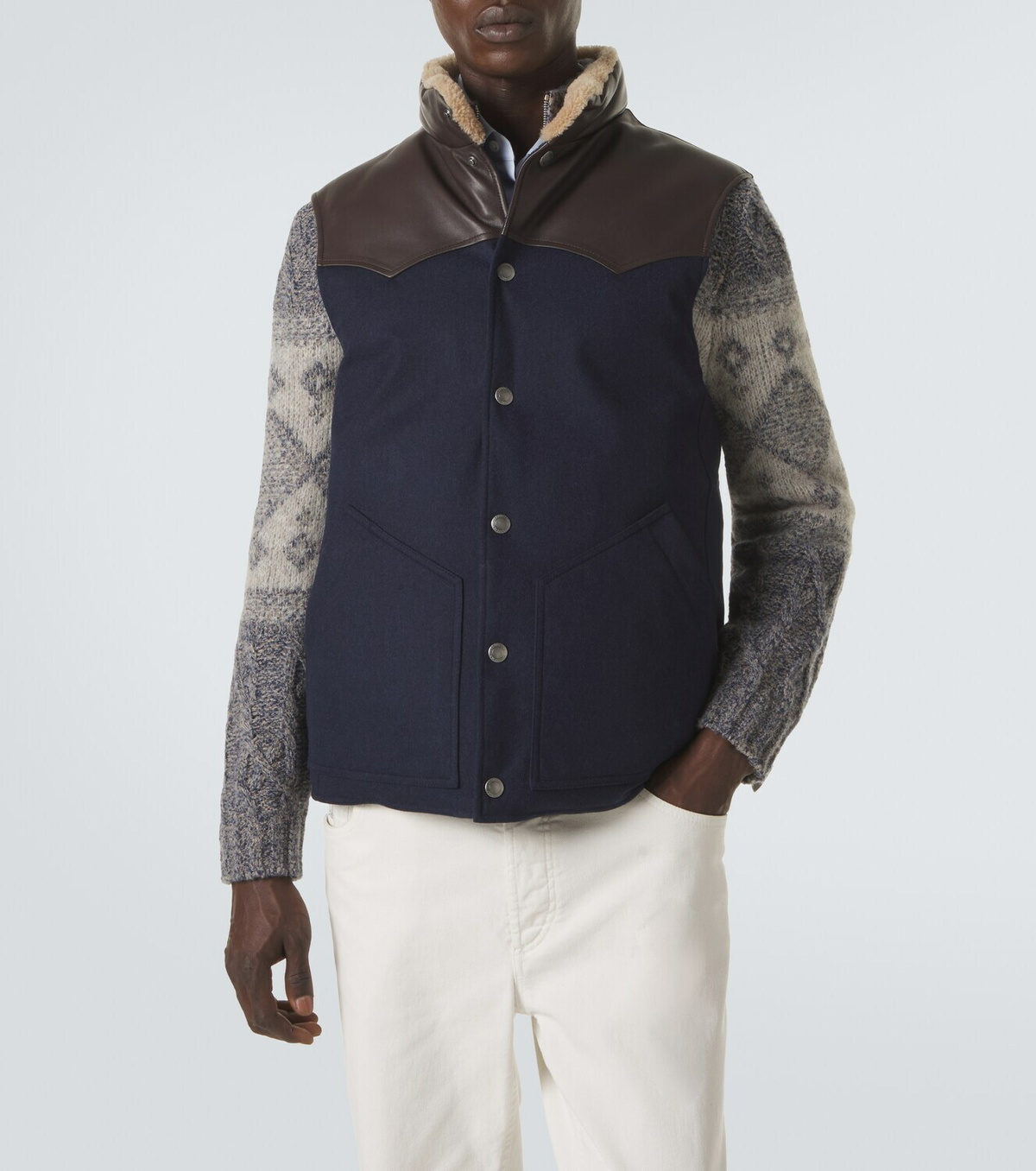 Brunello Cucinelli Shearling-trimmed wool vest