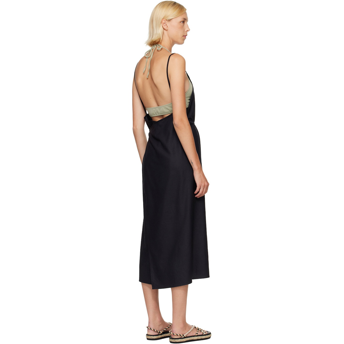 Baserange Black Yumi Apron Midi Dress