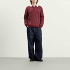 Les Deux Men's Signature Knitted Long Sleeve Polo in Chocolate Truffle Red