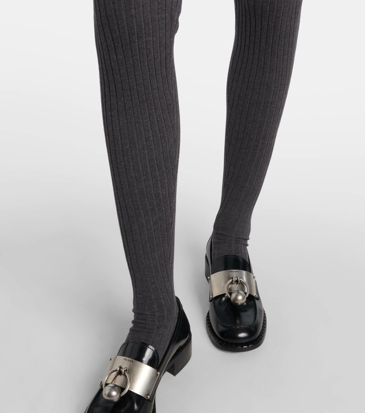タイツ・ソックス PRADA Ribbed tights Gray Prada Ribbed-knit cotton-blend tights Prada