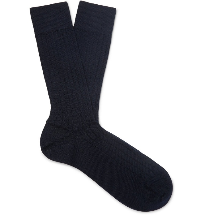 Photo: Sunspel - Ribbed Merino Wool Socks - Blue