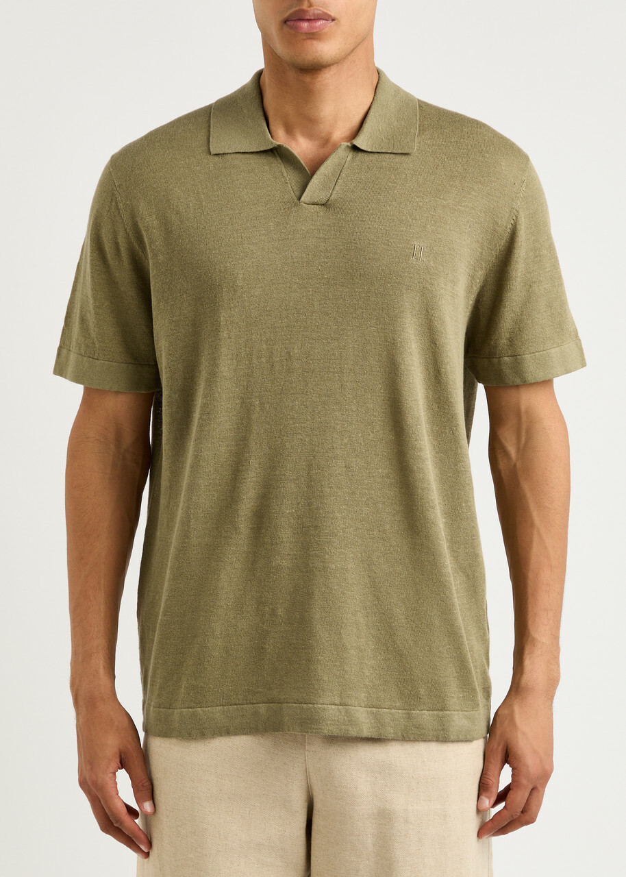 Les Deux Emmanuel Linen-blend Polo Shirt Khaki