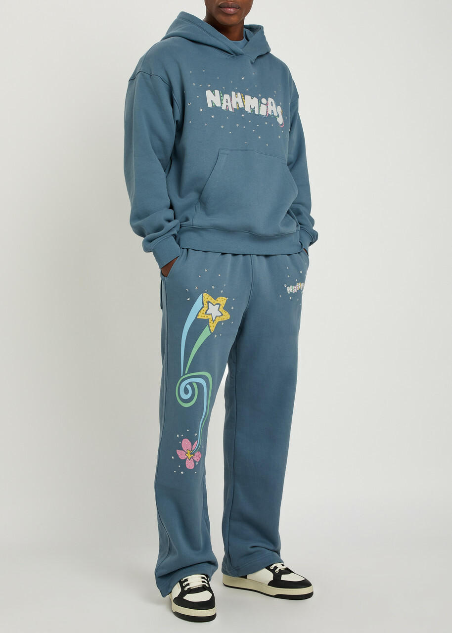 Nahmias Flower Trip Printed Straight-leg Sweatpants Blue