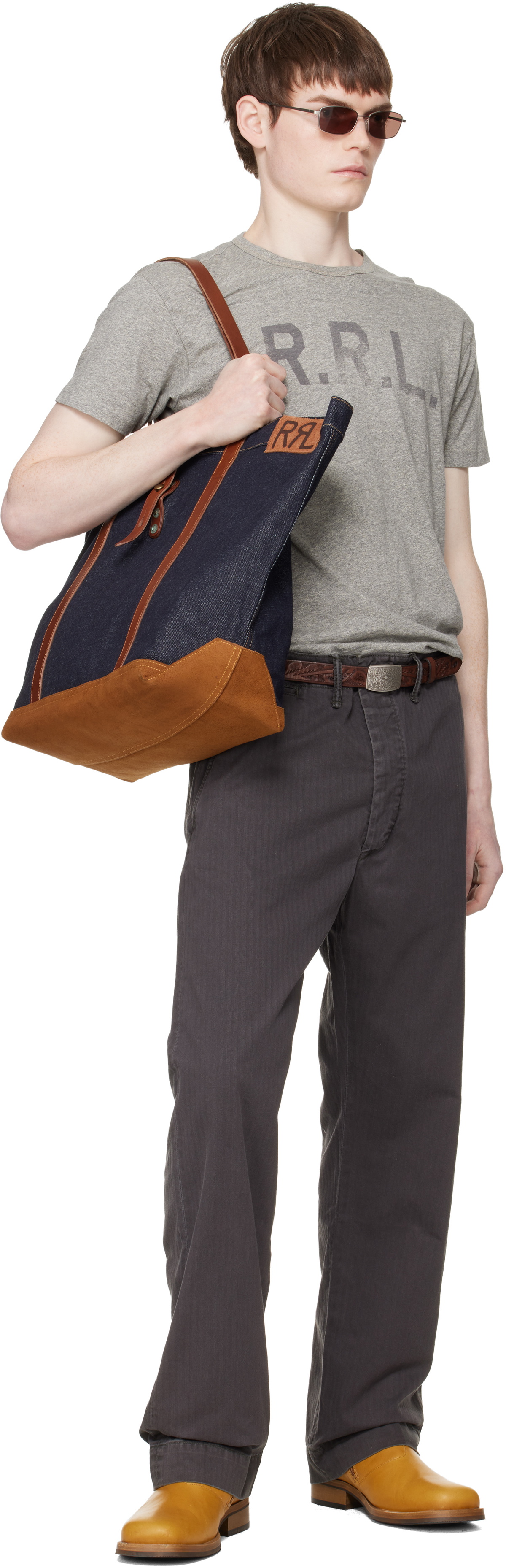 RRL Indigo Leather-Trim Denim Tote