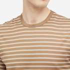 Sunspel Men's Classic Crew Neck Stripe T-Shirt in Dark Sand/Ecru Tramline Stripe