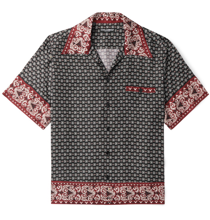 Photo: Dolce & Gabbana - Camp-Collar Logo-Print Silk-Twill Shirt - Black