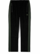 Needles - Straight-Leg Webbing-Trimmed Logo-Embroidered Cotton-Blend Velour Track Pants - Black