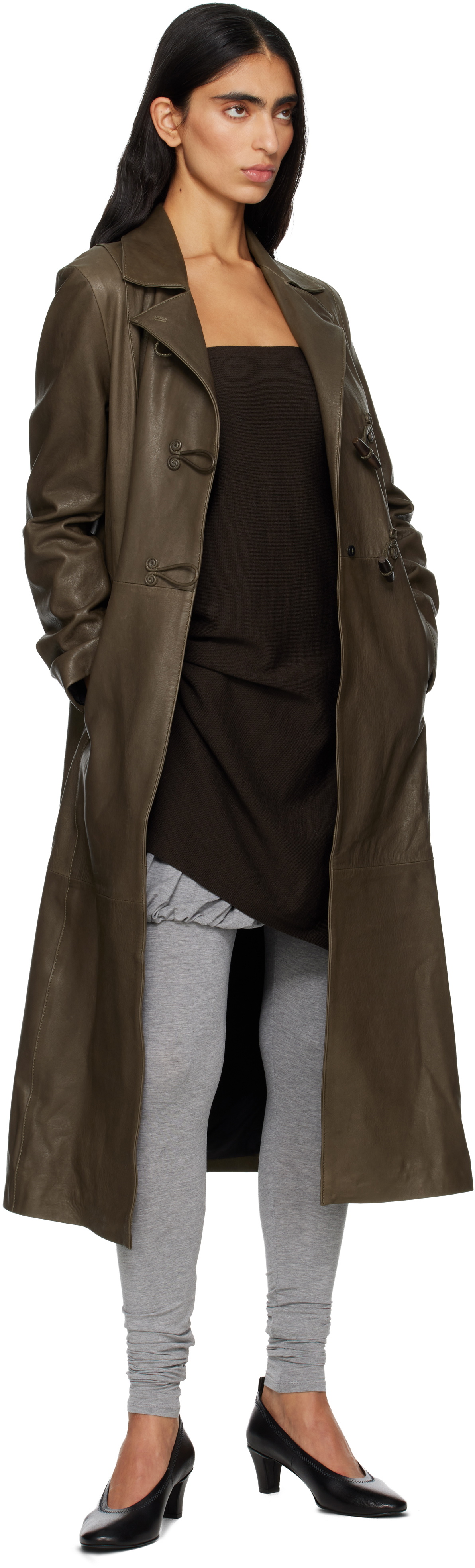 Paloma Wool Khaki Nolan Leather Coat