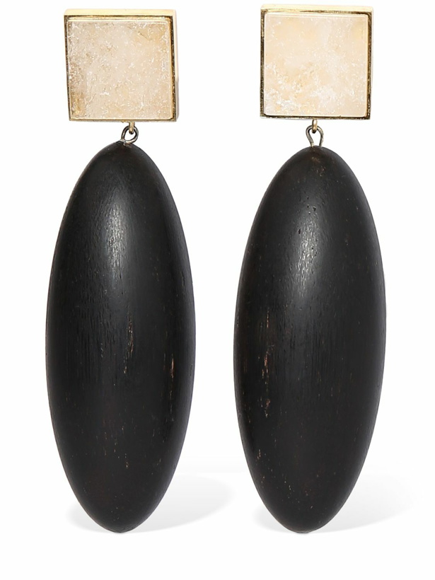 Photo: SAINT LAURENT - Oval Wood & Brass Earrings