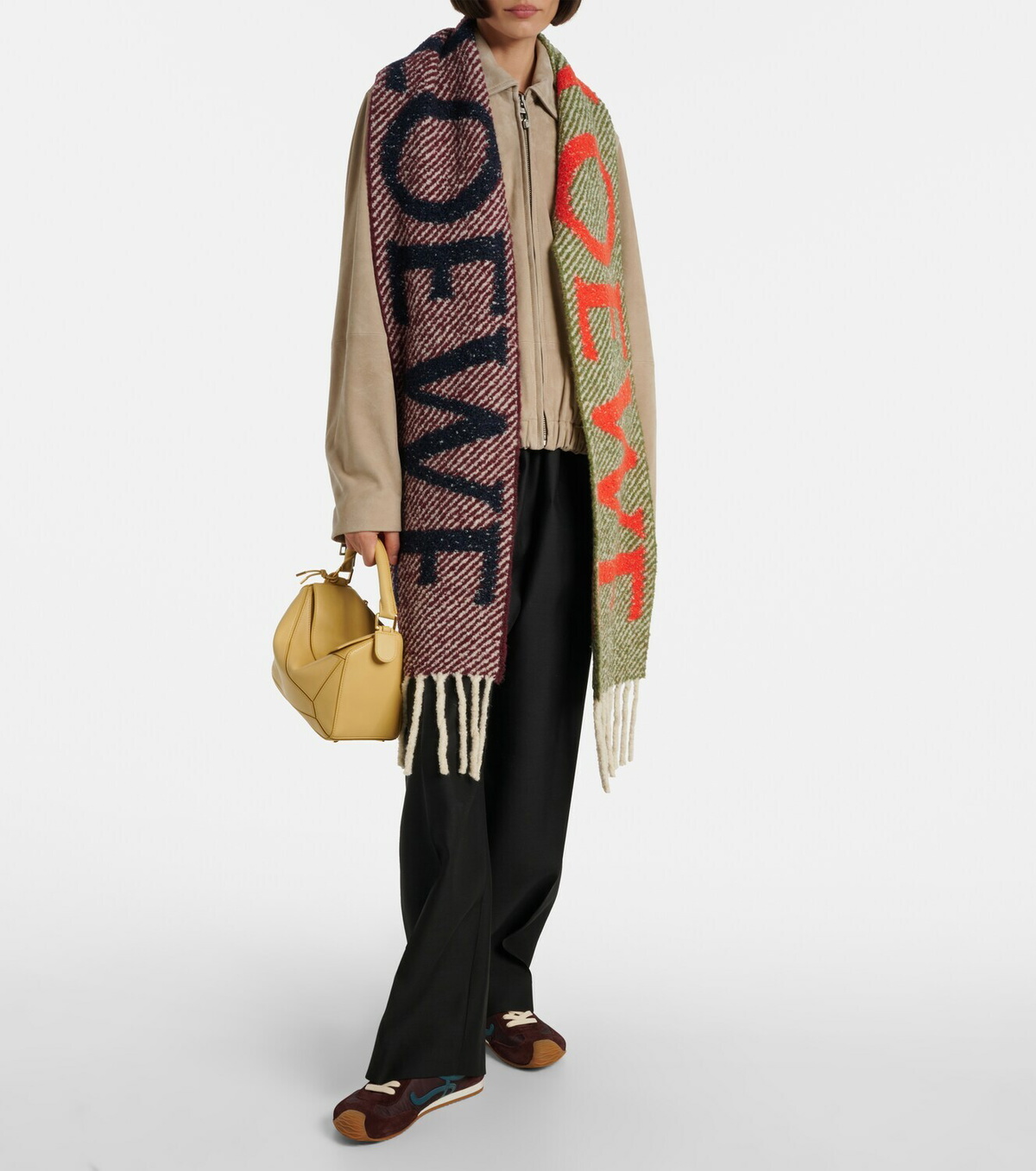 Loewe Logo reversible alpaca and wool-blend scarf