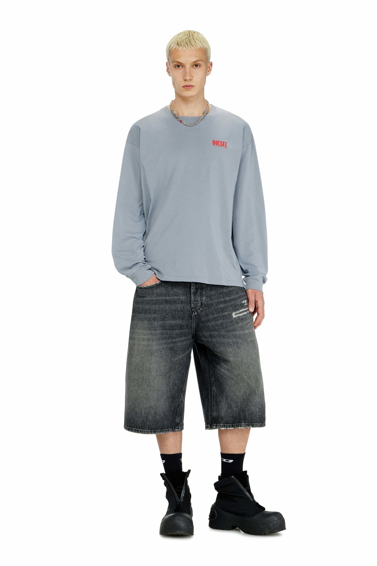 Diesel Relaxed long-sleeve T-shirt with Biscotto logo - T-Shirts Mens in Blue