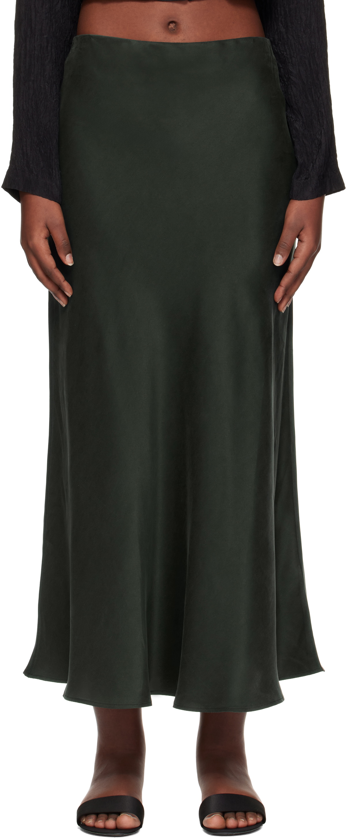 Silk Laundry Green Long Bias Cut Maxi Skirt
