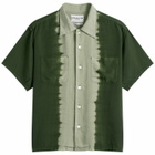 NOMARHYTHM TEXTILE Men's Hand Dye Open Collar Shirt in Forest Green