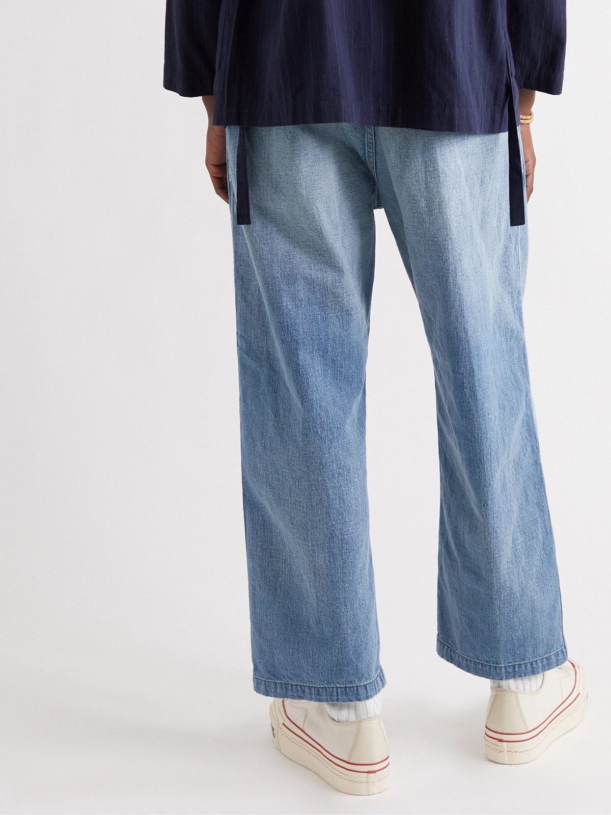 Wide Leg Pleated Jeans Blue