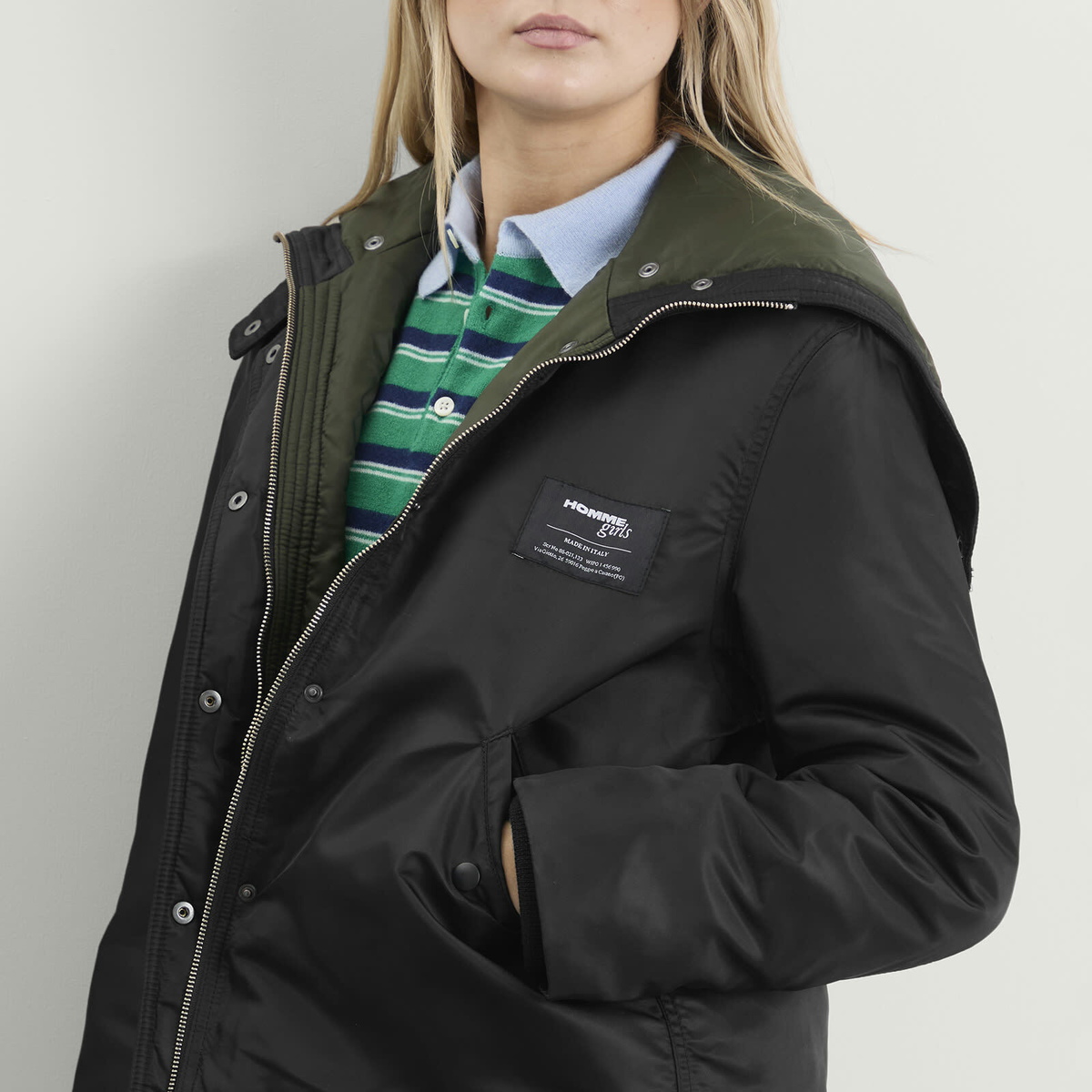 Hommegirls Women's Nylon Bomber Jacket in Black